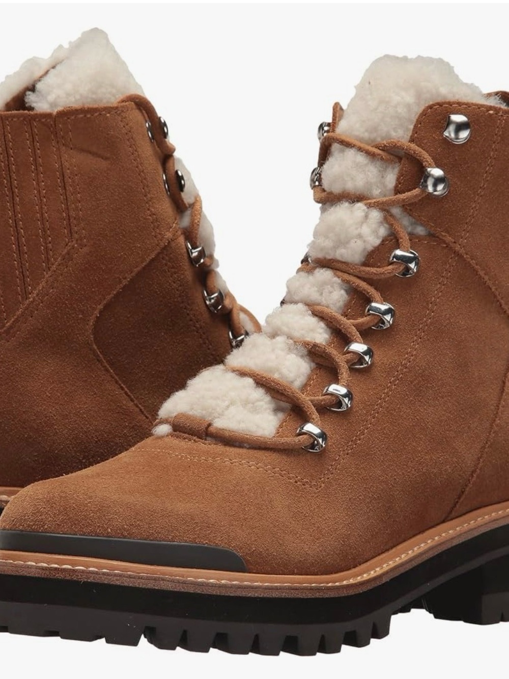 Women’s Marc Fisher Izzie Tan Suede Shearling-Lined Ankle Boots